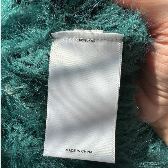 Express Green Fuzzy Long Sleeve Mock Neck Crop Sweater XS - Picture 9 of 13